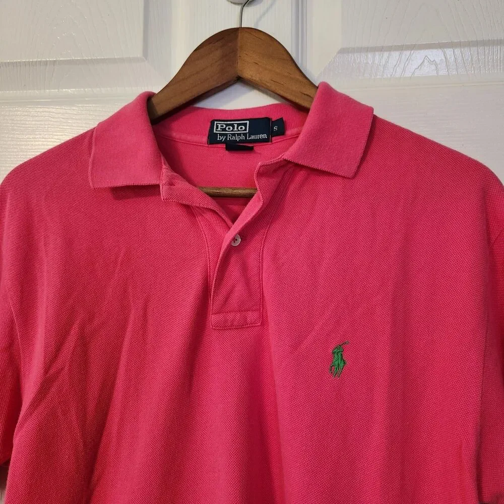 Polo Ralph Lauren Men's Pink Cotton Polo Shirt Classic Fit Green Pony Size Small